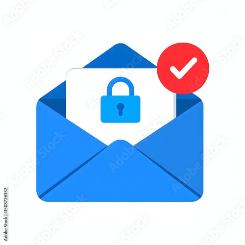 Secure Email Communication with Lock Icon and Check Mark Symbol