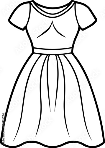 Dress outline coloring book page vector illustration line art