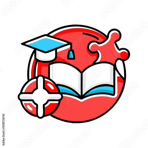 Education concept with book, graduation cap and molecule.