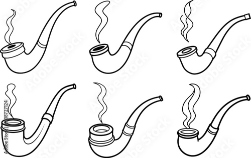 Set of smoking pipe outline coloring book page vector illustration line art