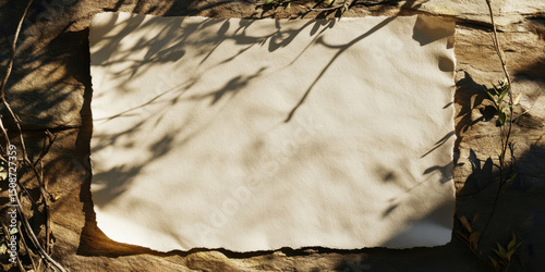 Paper sheet with soft plant shadows – minimalist natural mockup with copy space for design, logo or text