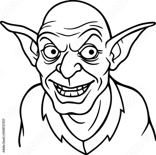 goblin outline coloring book page vector illustration line art