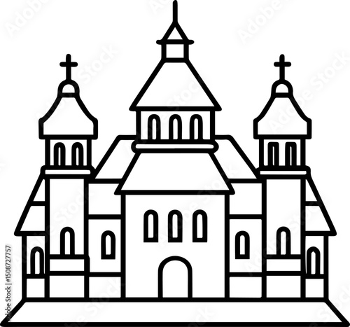 monastery outline coloring book page vector illustration line art