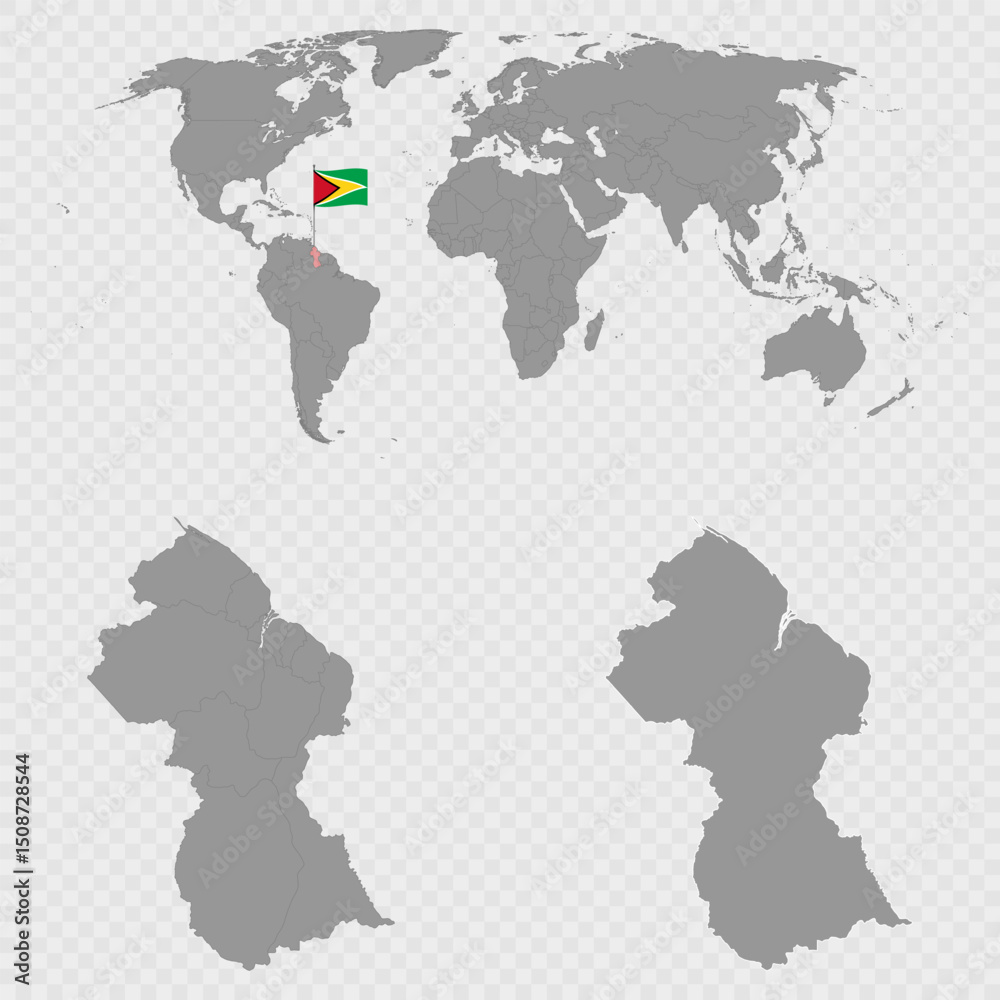 Obraz premium Guyana Map Set with World Location.