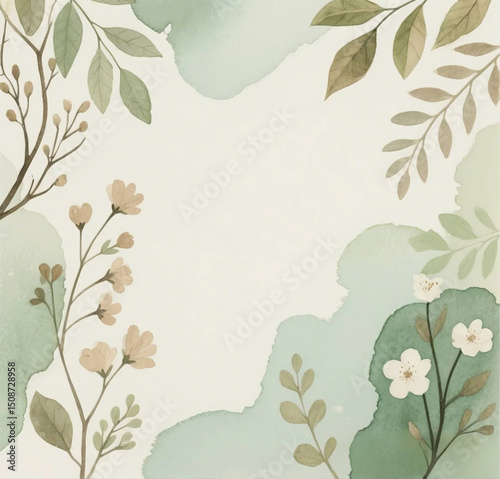 Elegant Watercolor Nature Background with Hand-Painted Botanical Elements