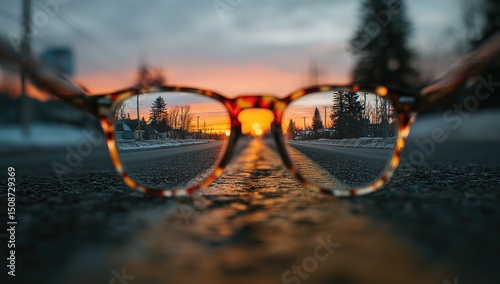 A fresh perspective: Sunset streetscape through vintage tortoise shell glasses