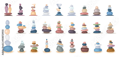 Balancing stone icons set image