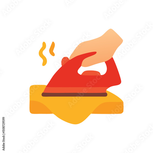 Ironing clothes icon with a hand iron, ideal for household, laundry, clothing, chores, cleanliness, home keeping, domestic, lifestyle, apparel concepts.