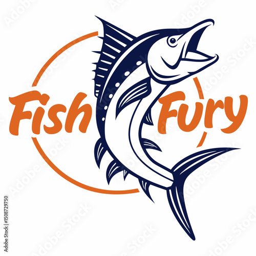 Stylized Marlin Fish Logo Design with Circular Element and Bold Typography