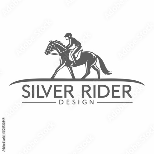 Elegant Horseback Riding Logo Featuring a Rider and Horse Silhouette Design