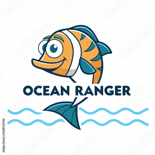 Cartoon Fish Mascot Logo for Ocean Conservation and Environmental Protection