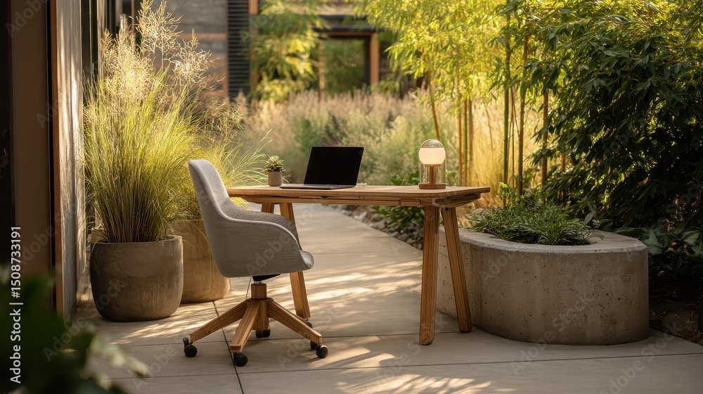 Fototapeta premium Outdoor workspace with natural elements.