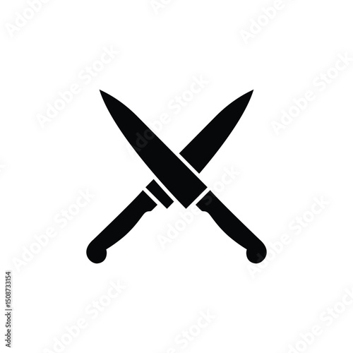Crossed Kitchen Knives Silhouette Icon Vector Illustration Representing Chef Tools and Culinary Symbols in Flat Design on White Background