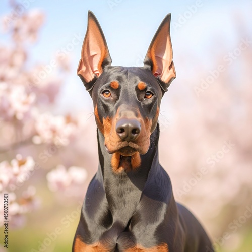 beautiful detailed close up image of a doberman pincher dog looking at camera