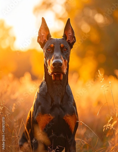 beautiful detailed close up image of a doberman pincher dog looking at camera