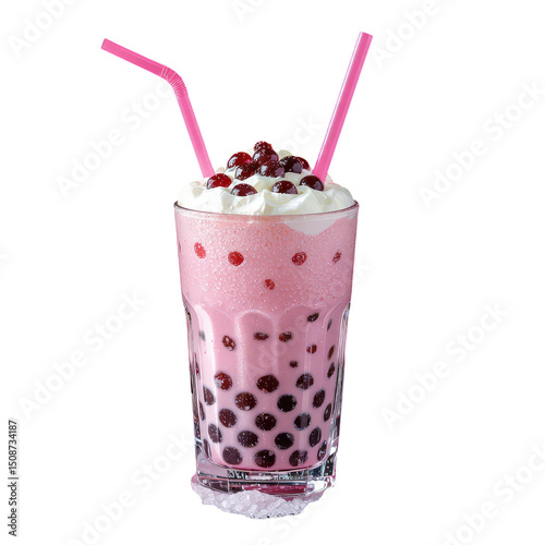 Pink Strawberry Milkshake, Isolated Transparent Background