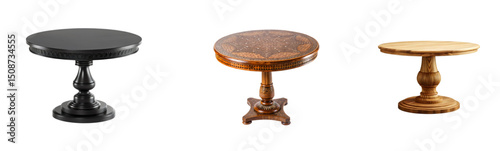 Ornate Wooden Round Table: Vintage Coffee Table with Elegant Design Classic Pedestal Table for Living Room Decor on Transparent Background