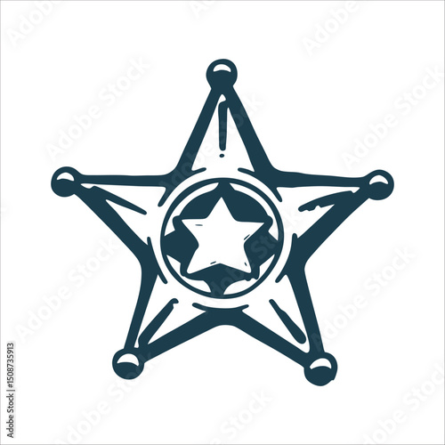 Police Five-Pointed Star Badge Vector Outline