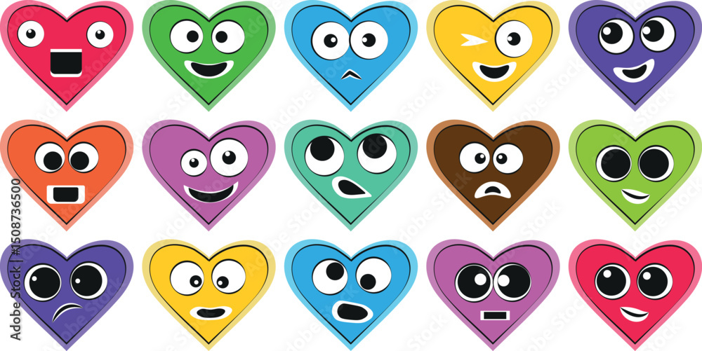 Fototapeta premium Cute Funny Cartoon Owl and Monster Character Set – Colorful Vector Icons of Smiling Faces, Happy Animals, Fun Birds, Emoticons, and Love Symbols – Adorable Smile Expressions for Illustration Design
