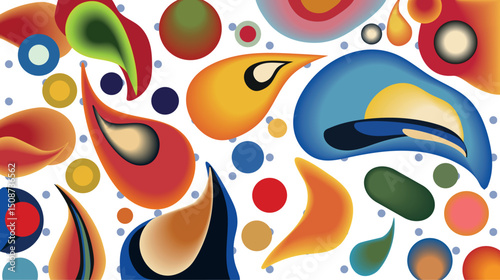Seamless Cartoon Vector Pattern Design Illustration – Colorful Nature-Inspired Art with Cute Animals, Butterflies, Flowers, Food, Water Elements – Decorative Background Texture for Wallpaper, Fun Symb