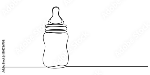 Baby feeder bottle one continuous line drawing concept of baby care minimalist, Continuous one line drawing of baby feeding bottle. Baby drink bottle with love outline vector illustration. Editable. 