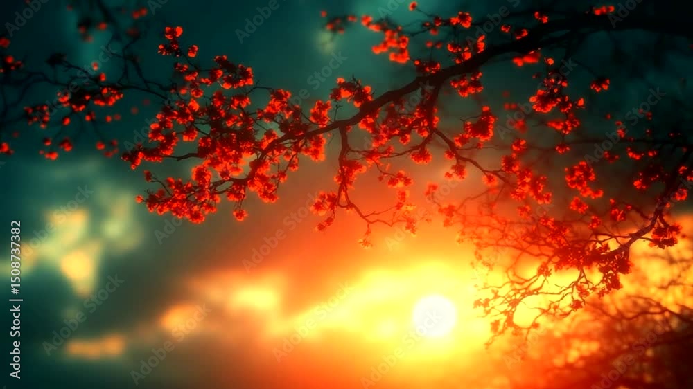 Vibrant sunset with cherry blossoms Vibrant sunset with cherry blossoms