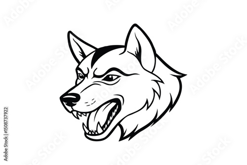 Line art illustration of a furious husky head.eps