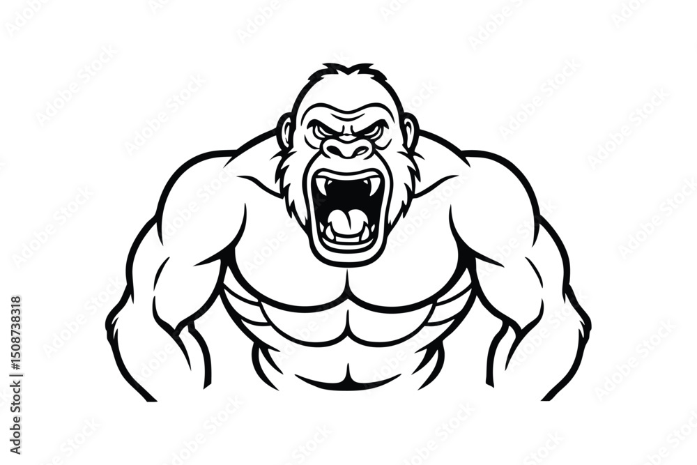 Fototapeta premium Line art illustration of an angry gorilla.eps