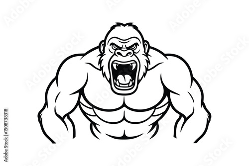 Line art illustration of an angry gorilla.eps
