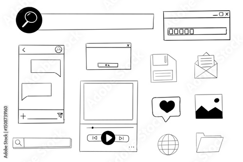 Retro window browser frame y2k interface doodle old border, chat or dialog box, player search box. Desktop ui screen vintage aesthetic. 