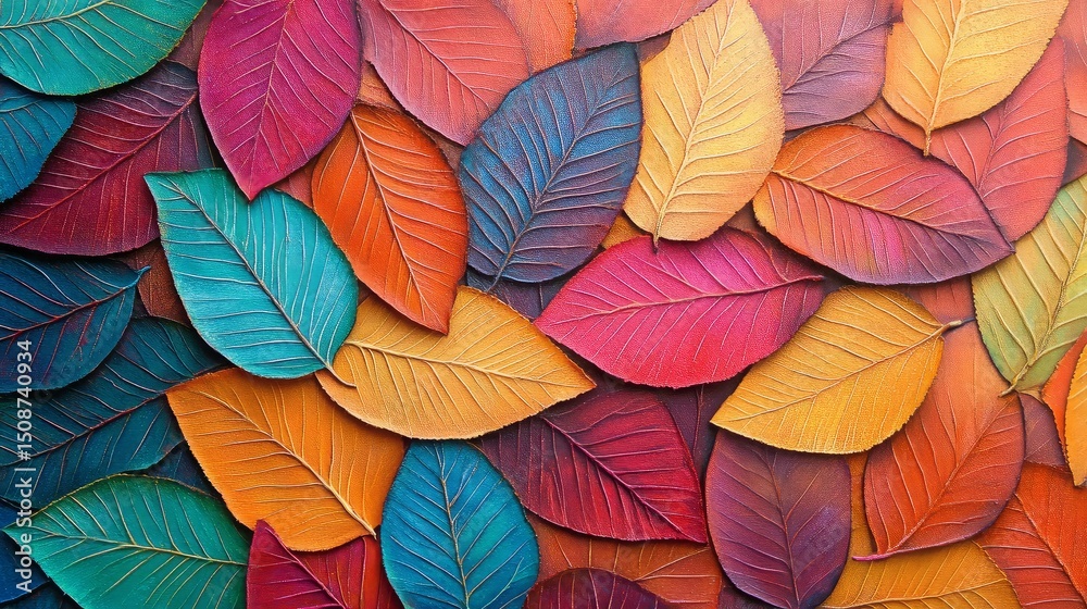 A closeup texture of lovely autumn tree leaves with artistic patterns