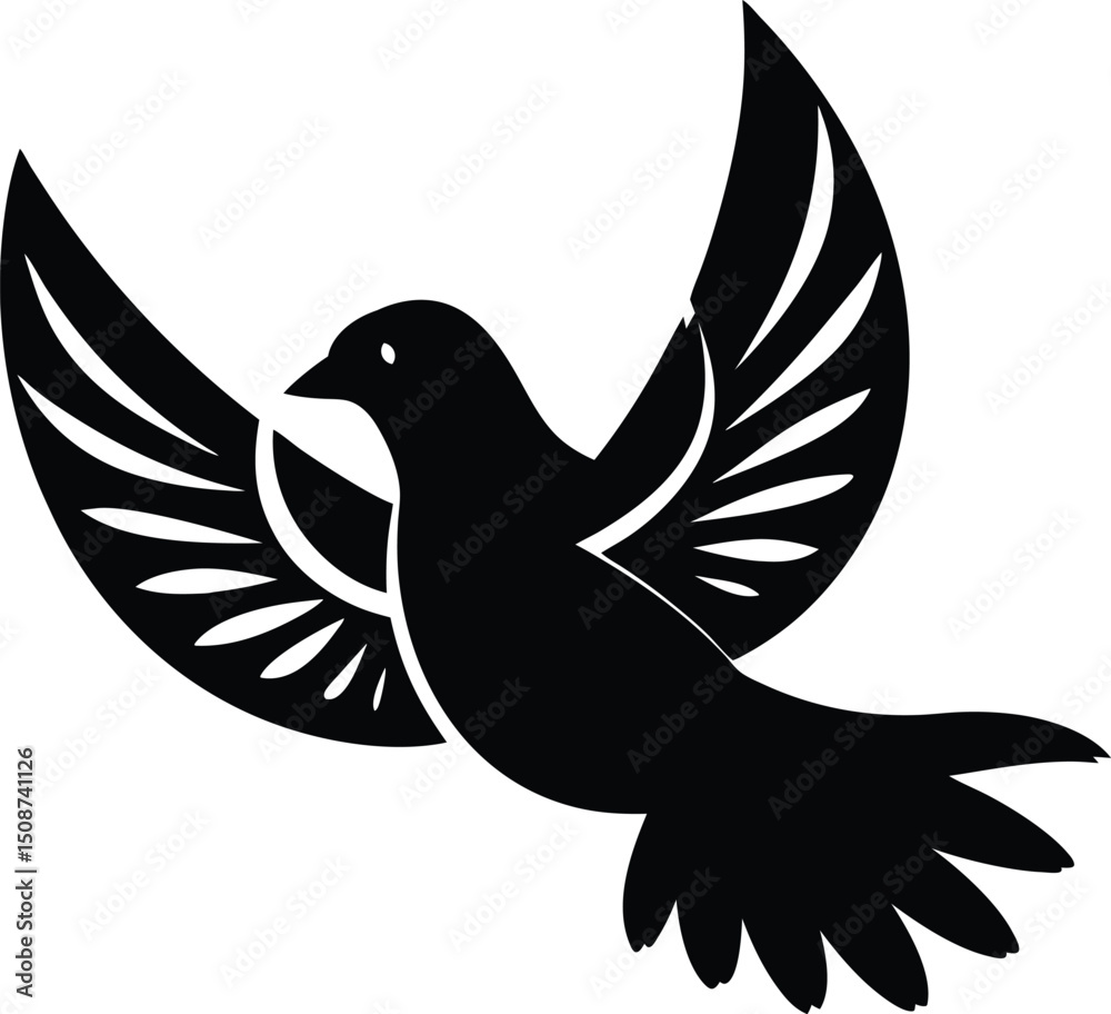 Obraz premium A flying dove of peace silhouette with outstretched wings, a symbol of freedom and nature
