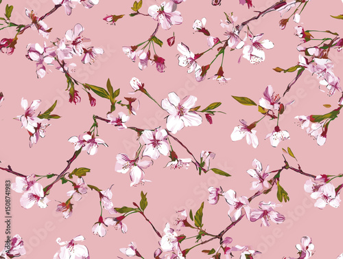 cherry blossom, flower, pattern, floral, seamless, vector, illustration, nature, spring, blossom, design, wallpaper, decoration, flowers, pink, cherry, tree, art, leaf, beauty, plant, texture, branch,