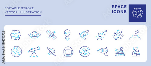 Space Icons. Editable Stroke. Set of thin line icons symbol collection.	