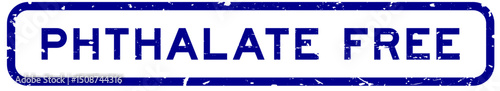 Grunge blue phthalate free word square rubber seal stamp on white background