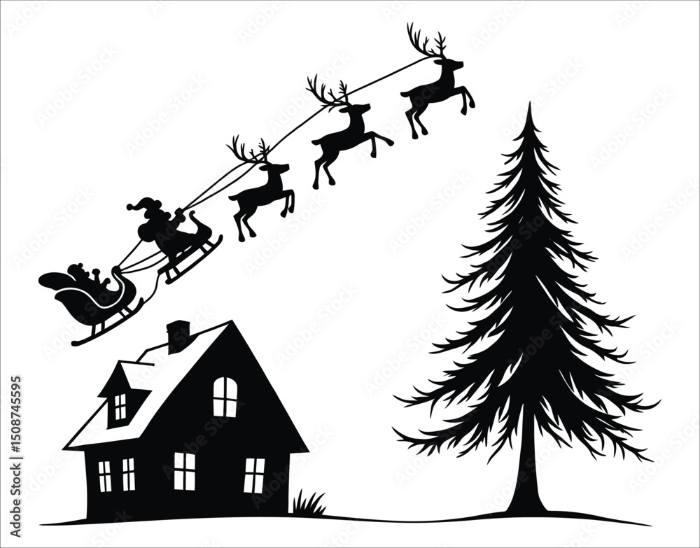 Fototapeta premium Christmas Silhouette – Reindeer Herd in Snow