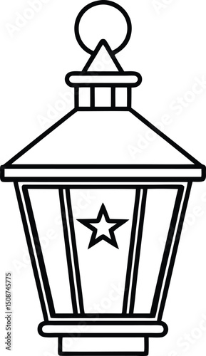 Vintage Lantern Line Art Illustration for Independence Day Celebration