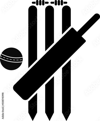 Cricket bat ball stump bails icon set. Sports concept. equipment for playing cricket. agricultural field.  Cricket Wickets element
