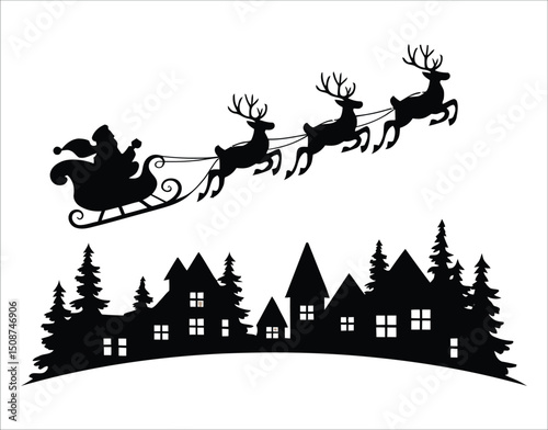 Christmas Silhouette – Village Scene with Christmas Lights