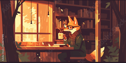Mr. Fox sitting leisurely enjoying afternoon tea