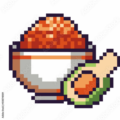 pixel art rice bowl with avocado retro digital art concept