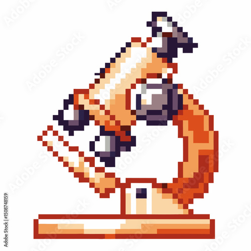 Pixel art microscope retro science instrument in vintage