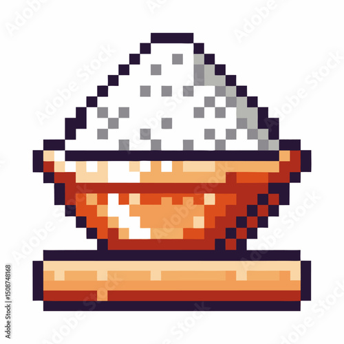 Pixel art bowl filled with sugar on white background retro gaming illustration, 8 bit design