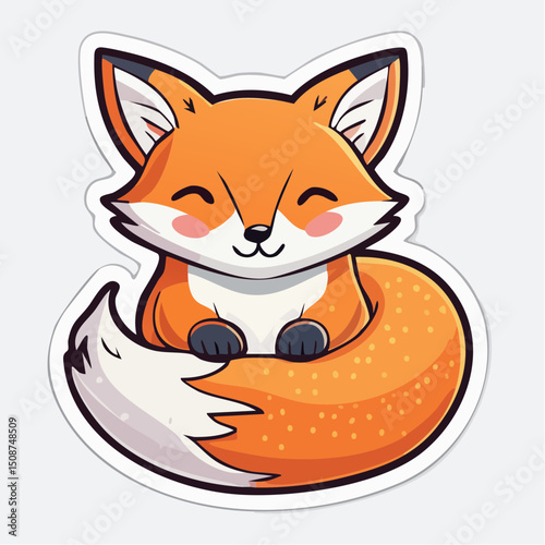 Kawaii Fox Sticker Curled Up with Thick Outline and Soft Colors