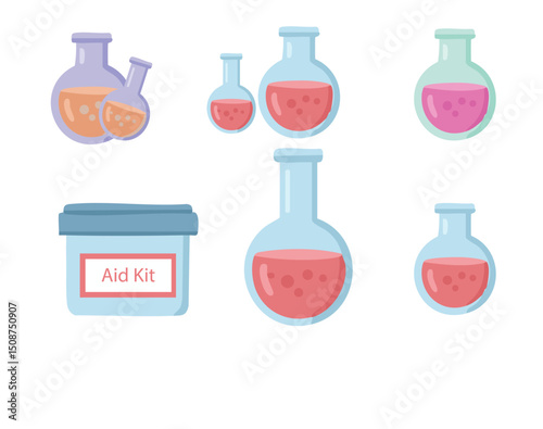 Laboratory Glassware, Flasks, and Aid Kit Essential Equipment for Experiments and Scientific Research Illustrations, chemical burner