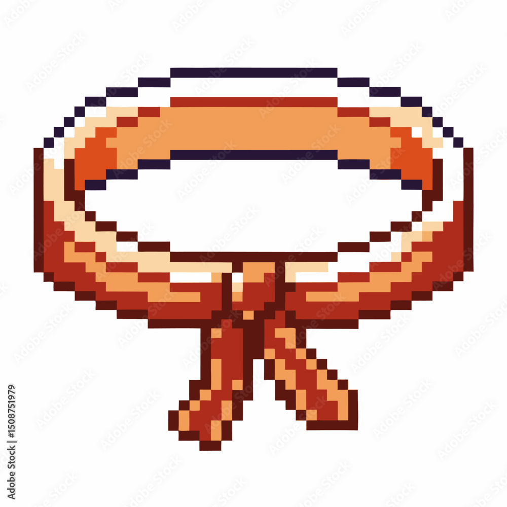Fototapeta premium Pixelated orange martial arts belt, retro style, symbolizes achievement and progression