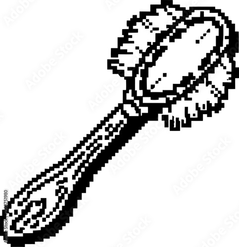 Vintage hairbrush illustration in black and white pixel art