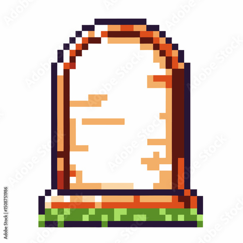 Pixel art gravestone icon retro gaming style, pixelated tombstone, isolated digital design