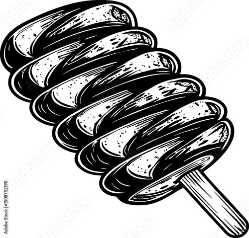monochrome swirled ice cream on stick vintage sketch dessert illustration, sweet treat icon