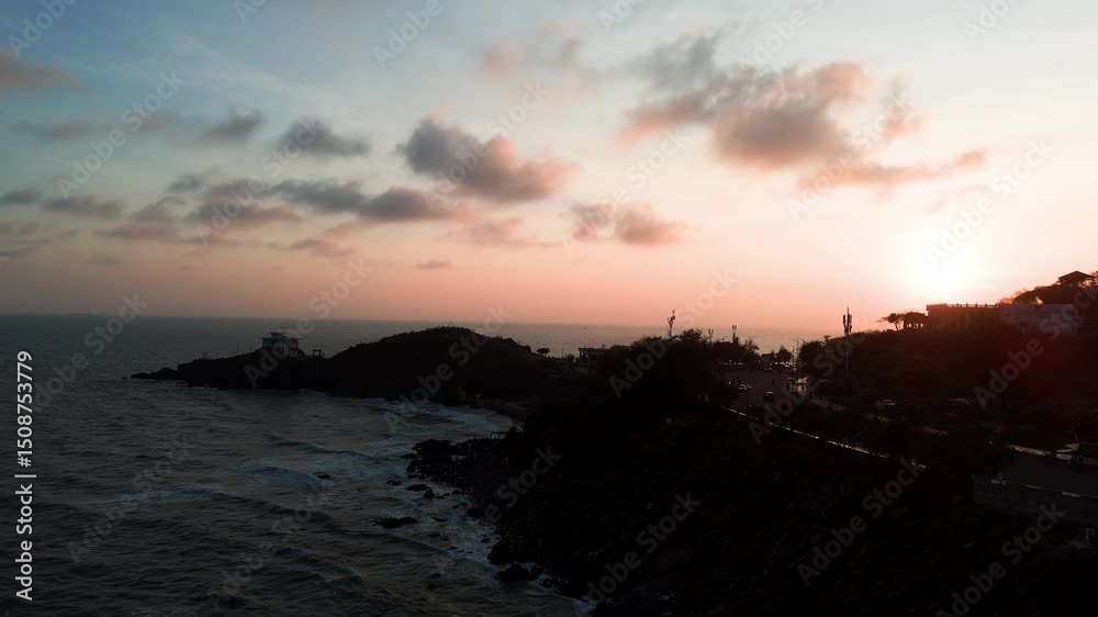 Aerial View Dolly of the Coast in Vung Tau in the Evening. Aerial View Dolly of the Coast in Vung Tau in the Evening.